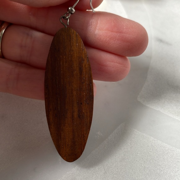 Wooden with silver metal inlay, feather earrings - Picture 4 of 9